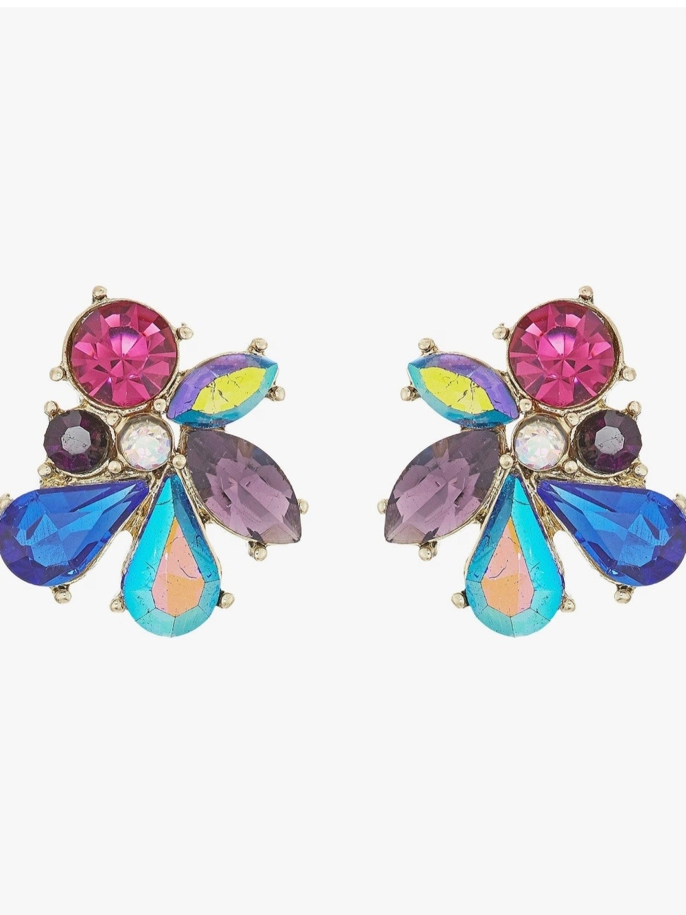 Betsey Johnson Vibrant Multicolor Crystal Cluster Stud Earrings